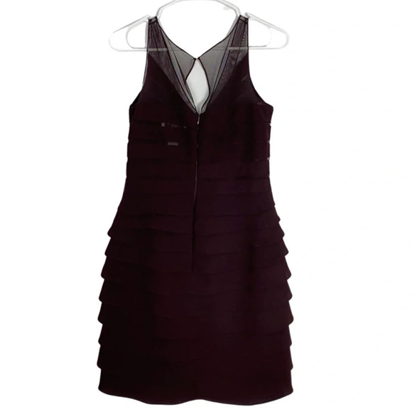 Eliza J NY Sheer Layered Cocktail Dress Womens Size 6 Petite Small Red Brown - Picture 2 of 9